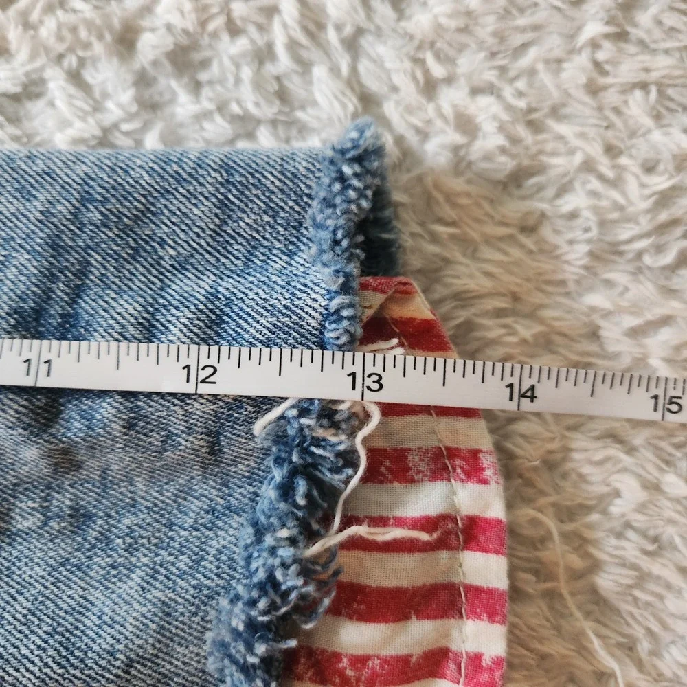 Old Navy OG Short High Rise Distressed Denim Cutoffs Americana Stars Stripes 6